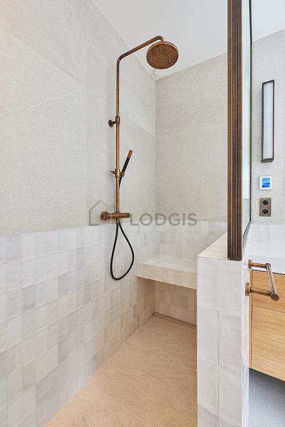 Bathroom equipped with bath tub, shower in bath tub