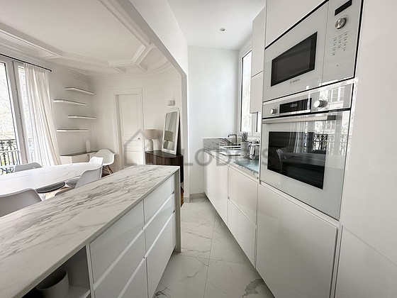 Kitchen equipped with dishwasher, hob, refrigerator, extractor hood