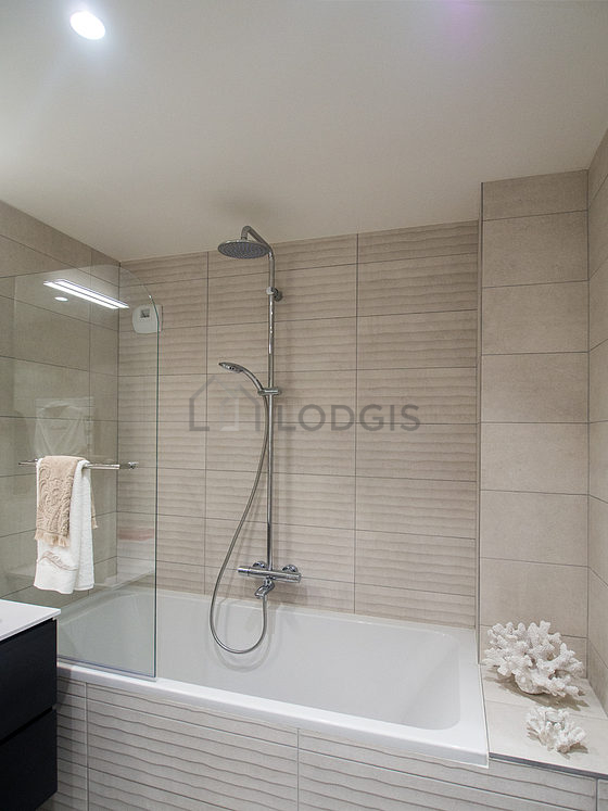 Salle de bain équipée de douche dans baignoire