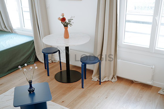 Very quiet living room furnished with sofa, coffee table