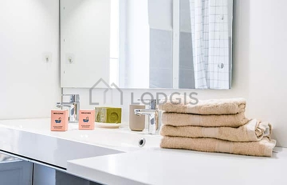 Pleasant and very bright bathroom with tile floor