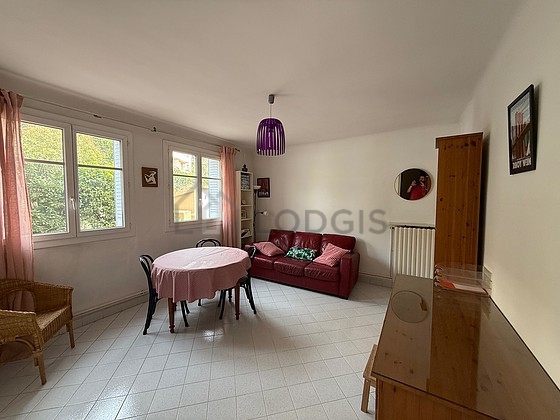 Living room with tile floor