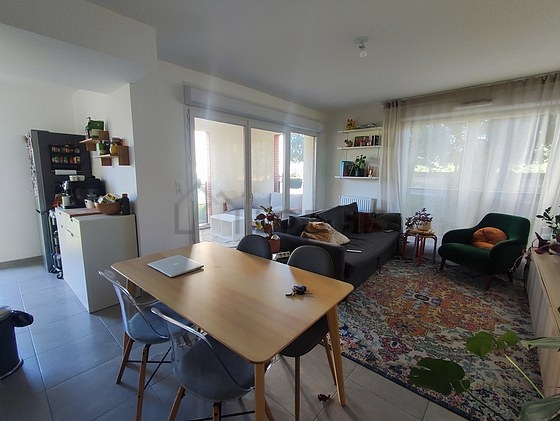Living room with tile floor