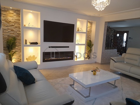 Living room with tile floor