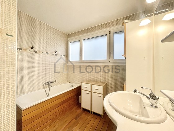 Bathroom with wooden floor