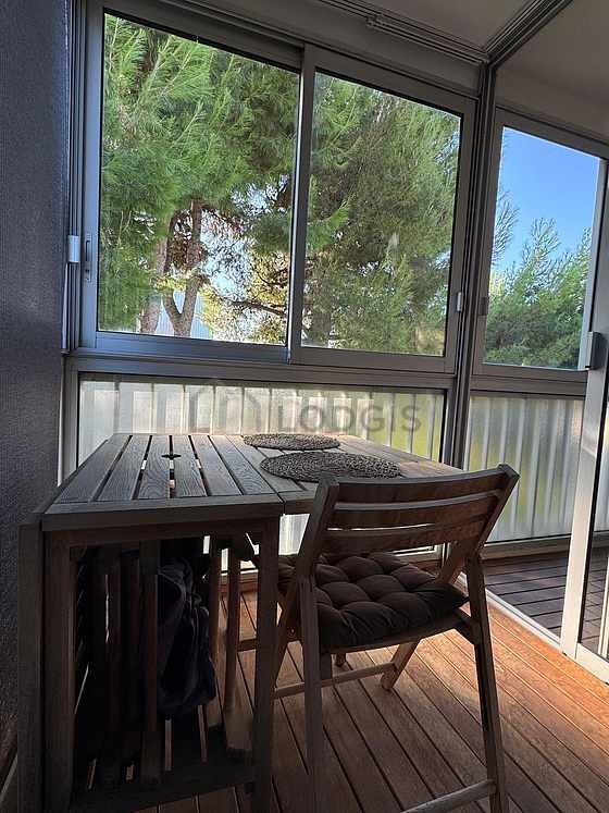 Veranda with wooden floor