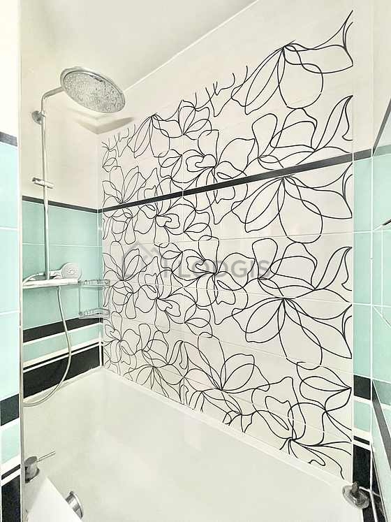 Bathroom equipped with washing machine, bath tub