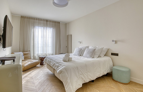 Bedroom with wooden floor