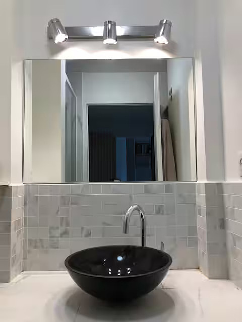 Beautiful and bright bathroom with tile floor