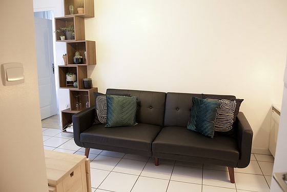 Living room with tile floor