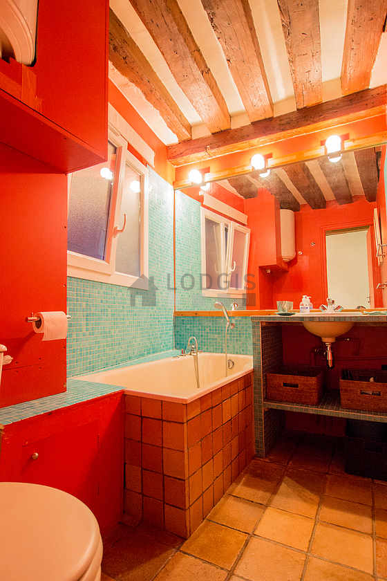 Beautiful bathroom with windows and with tile floor