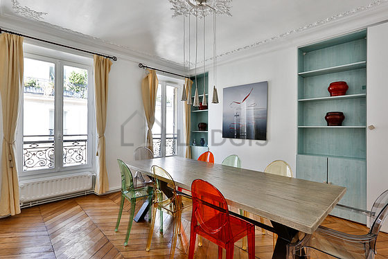 Beautiful dining room with wooden floor for 8 person(s)