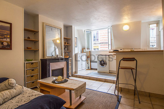 Quiet living room furnished with 1 sofabed(s) of 140cm, tv, hi-fi stereo, wardrobe