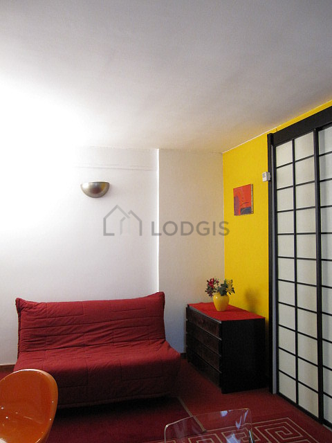 Living room furnished with 1 sofabed(s) of 140cm, tv, storage space, 2 chair(s)