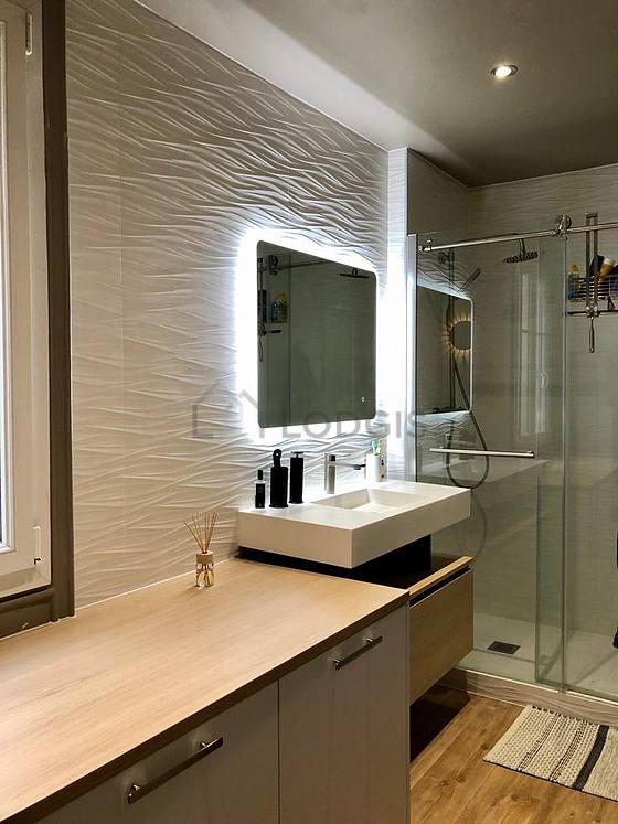Beautiful and bright bathroom with double-glazed windows and with coco floor