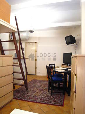 Very quiet living room furnished with 1 loft bed(s) of 140cm, tv, 1 armchair(s), 2 chair(s)