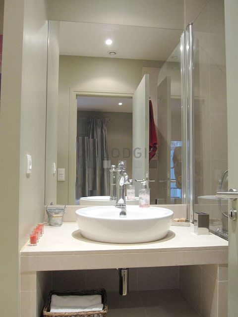 Pleasant bathroom with tile floor
