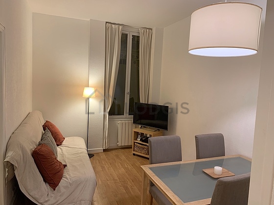 Séjour équipé de 1 canapé(s) lit(s) de 140cm, télé, penderie, placard