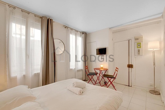 Very quiet living room furnished with 1 sofabed(s) of 140cm, tv, wardrobe, 2 chair(s)