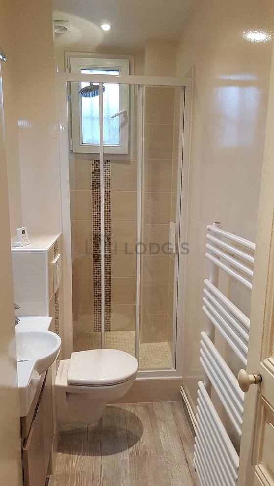 Bright bathroom with windows and with tile floor