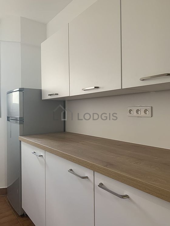Kitchen equipped with dishwasher, hob, refrigerator, extractor hood