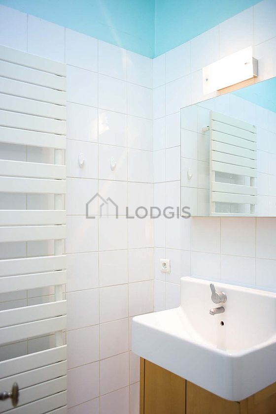 Beautiful and bright bathroom with windows and with tile floor